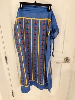 Agua bu Agua Bendita Wrap Skirt One Size Blue Yellow Floral